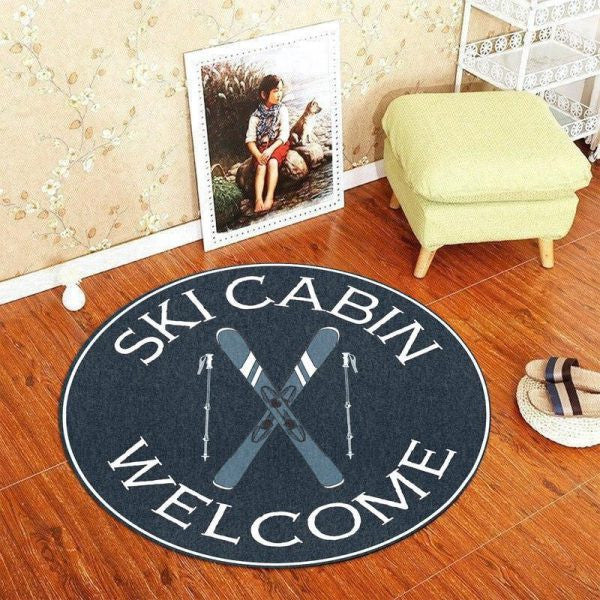 Ski Cabin Welcome Round Mat Round Floor Mat Room Rugs Carpet Outdoor Rug Washable Rugs