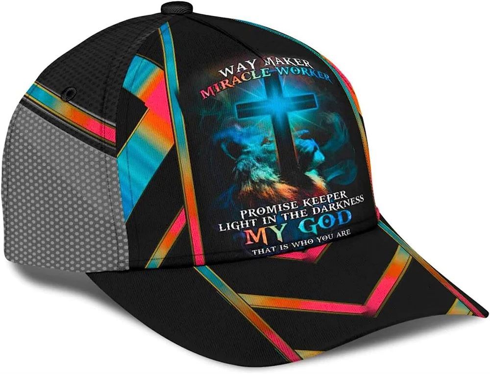 The Lion Cross Light Way Maker Miracle Worker Promise Keeper Classic All Over Print Baseball Cap, God Cap, Gift Ideas For Male