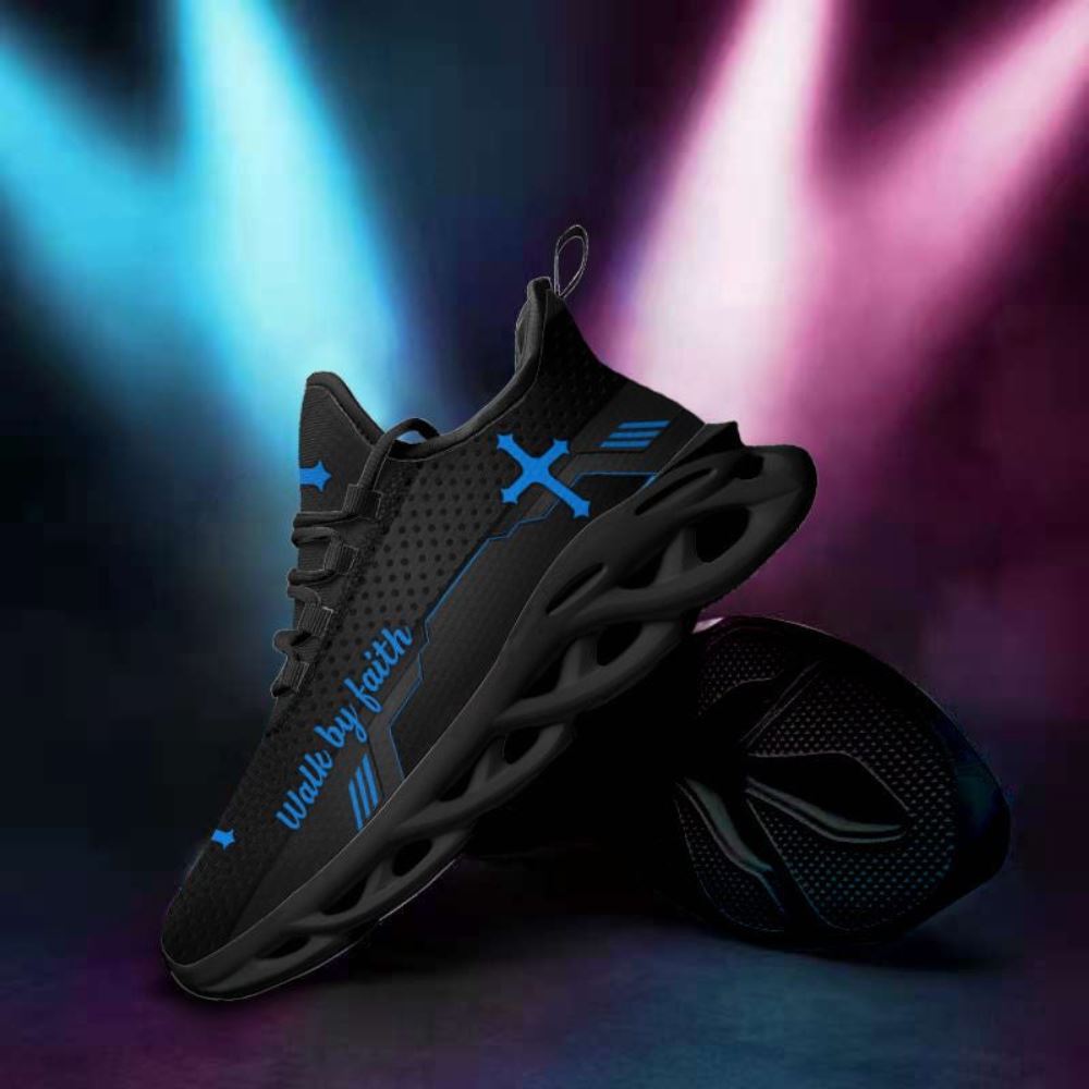 Christian Best Running Shoes, Jesus Black Walk By Faith Running Christ Sneakers Max Soul Shoes For Men And Women, Jesus Fashion Shoes