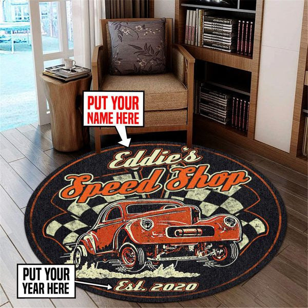 Personalized Speed Shop Round Mat Round Floor Mat Room Rugs Carpet Outdoor Rug Washable Rugs