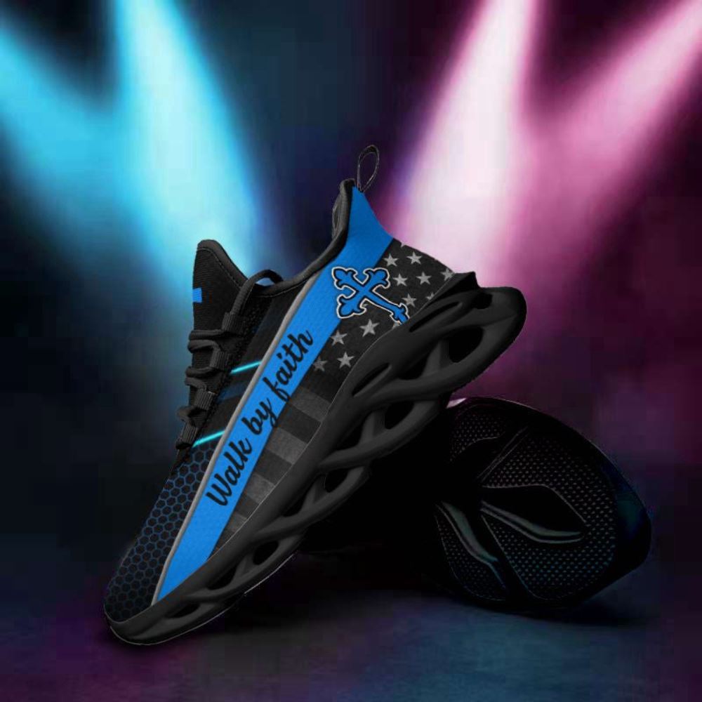 Christian Best Running Shoes, Jesus Blue Walk By Faith Running Sneakers Max Soul Shoes For Men And Women, Jesus Fashion Shoes