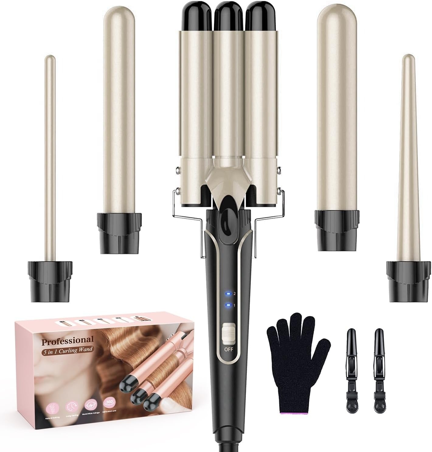 5 in 1 hair curler set with 3 barrel hair curler for women, fast heating hair curler for all hair types