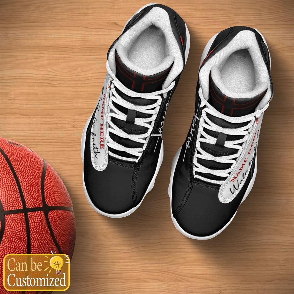 Jesus Walk By Faith Black And White Custom Name Jd13 Shoes For Man And Women, Christian Basketball Shoes, Gifts For Christian, God Shoes