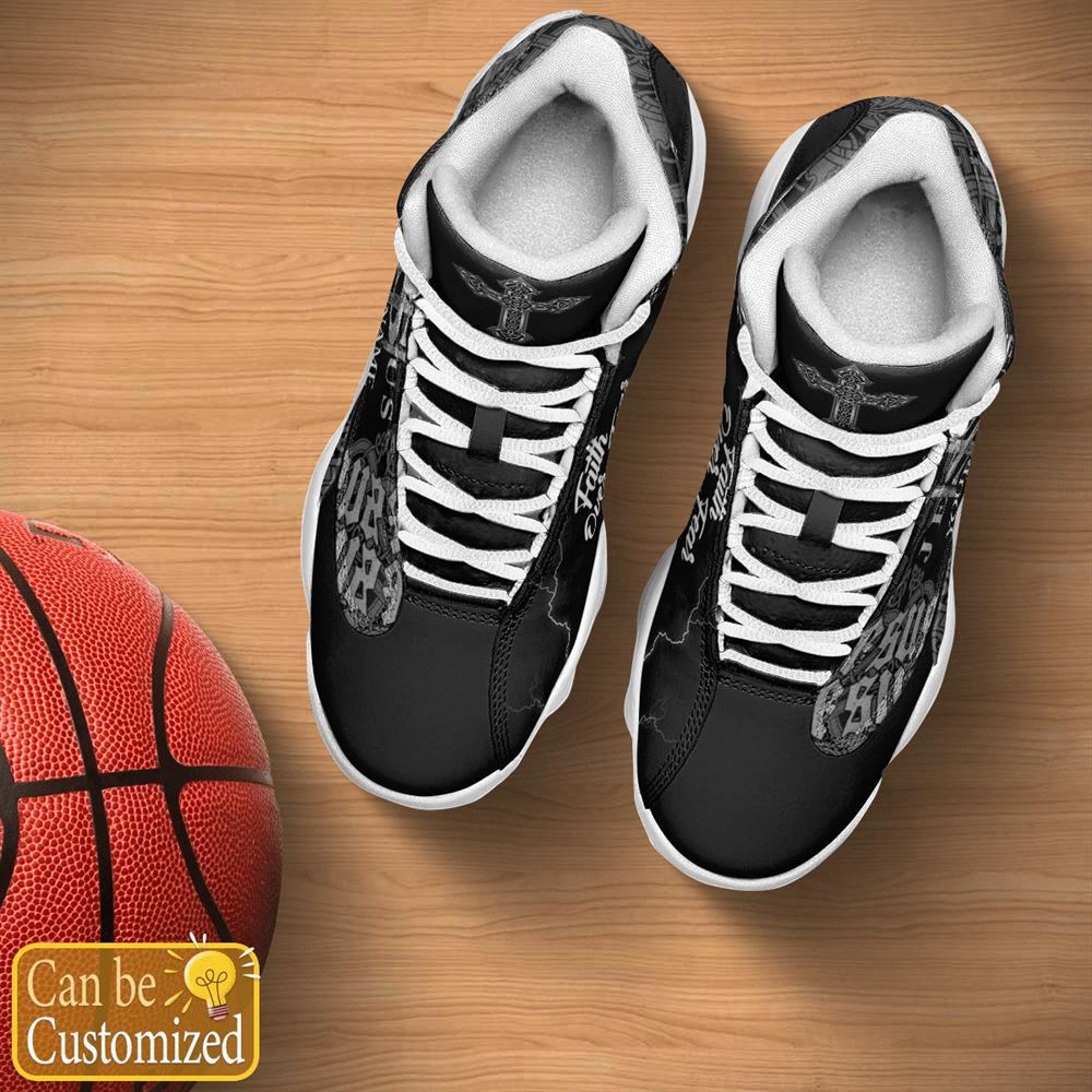 Jesus Faith Over Fear Black Pattern Custom Name Jd13 Shoes For Man And Women, Christian Basketball Shoes, Gifts For Christian, God Shoes