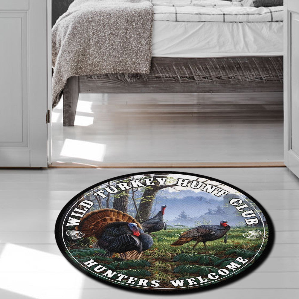 Wild Turkey Hunt Club Round Rug, Carpet Living Room Round Mat Circle Rug Kitchen Rugs Round Rugs