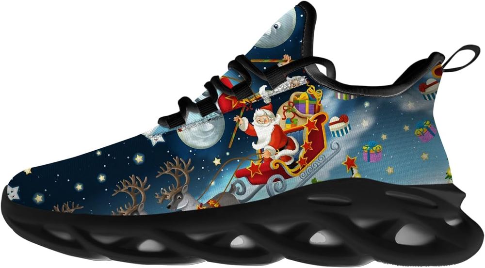 Christmas Running Shoes, Santa Claus And His Reindeer On Christmas Night Max Soul Shoes For Men Women, Christmas Shoes, Winter Fashion Shoes