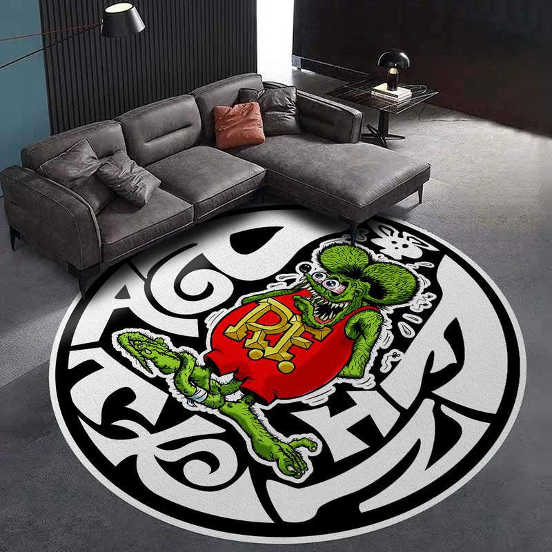 Rat Fink Hot Rod Garage Living Room Round Mat Circle Rug