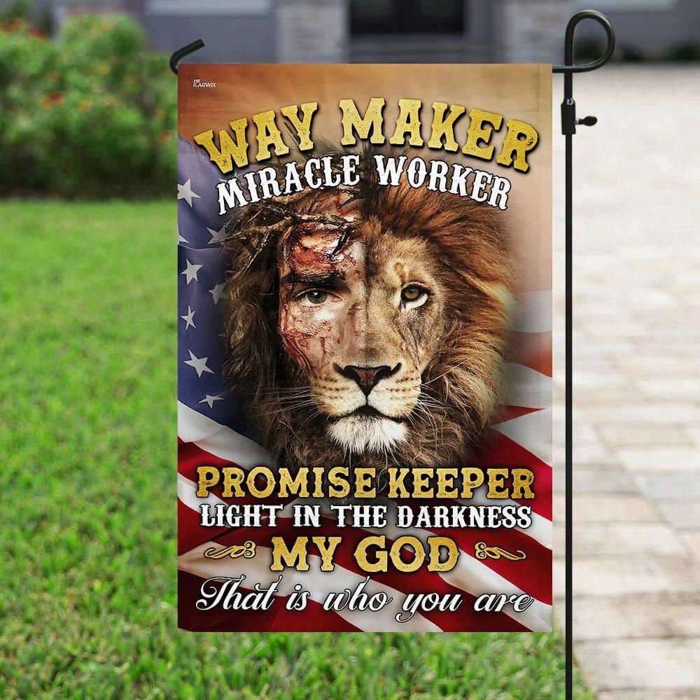 Way Maker Miracle Worker Jesus And Lion House Flag, Outdoor Religious Flags, Christian Flag, Scripture Flag, Garden Banner