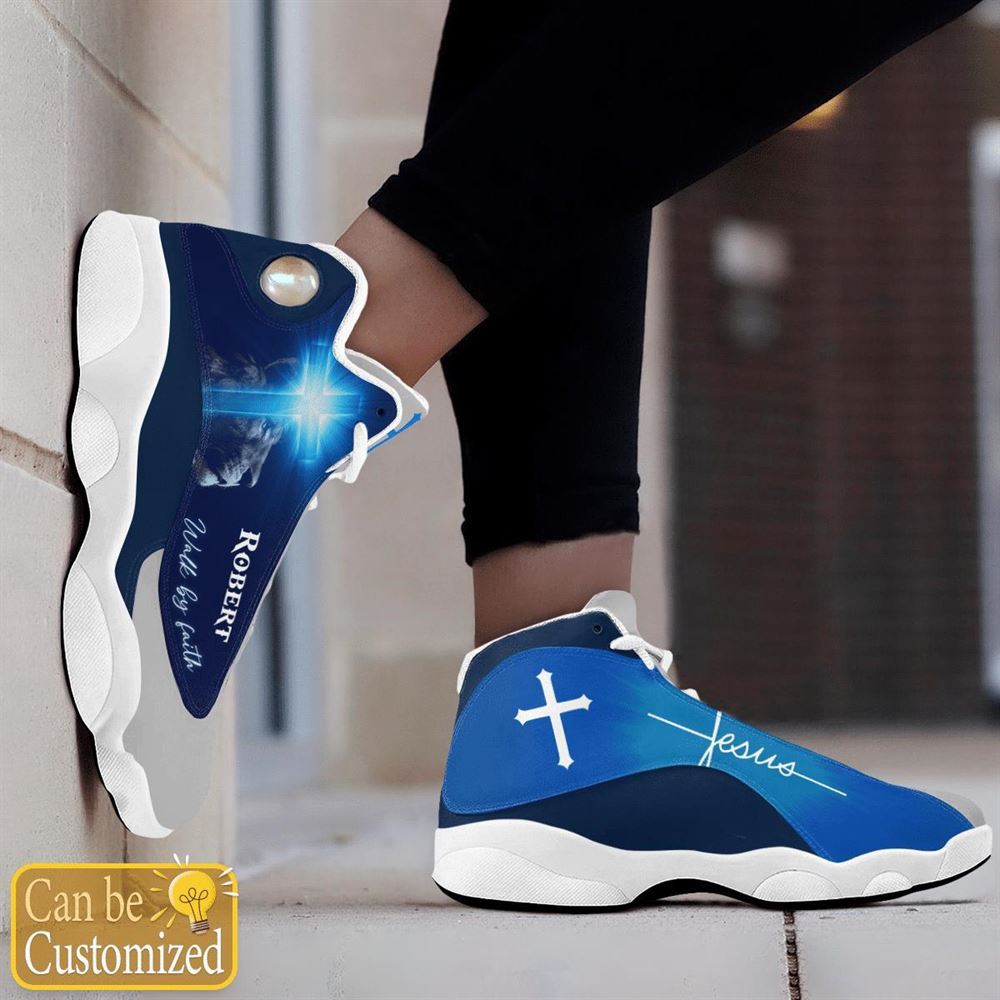 Jesus Lion Blue Walk By Faith Custom Name Jd13 Shoes For Man And Women, Christian Basketball Shoes, Gifts For Christian, God Shoes