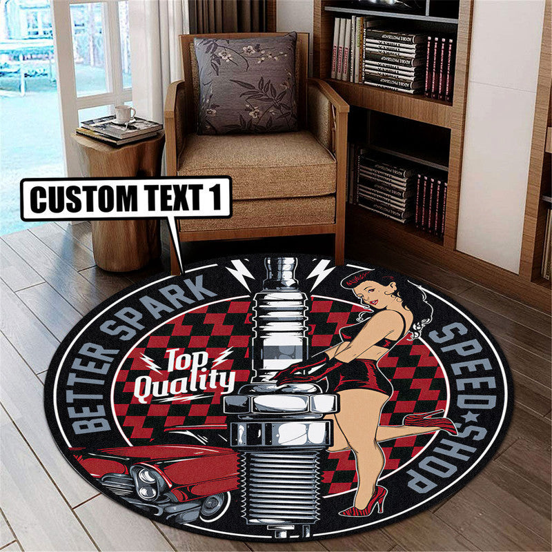 Personalized Speed Shop Garage Decor, Home Bar Decor Hot Rod Round Mat