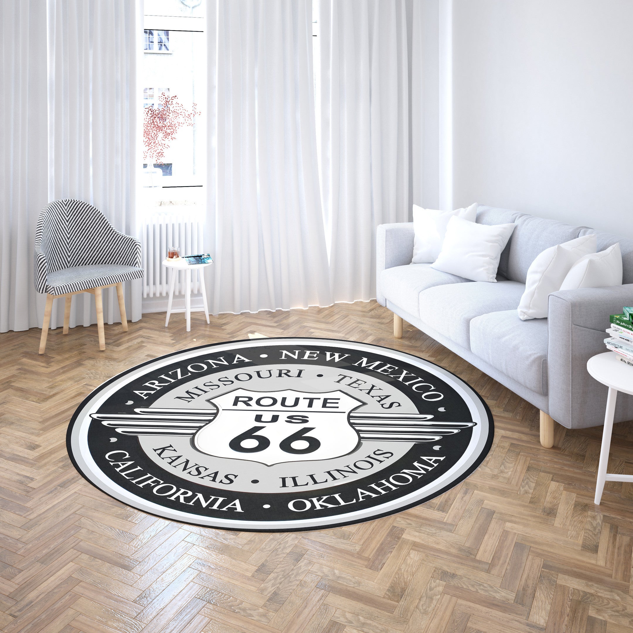 Route 66 Living Room Round Mat Circle Rug