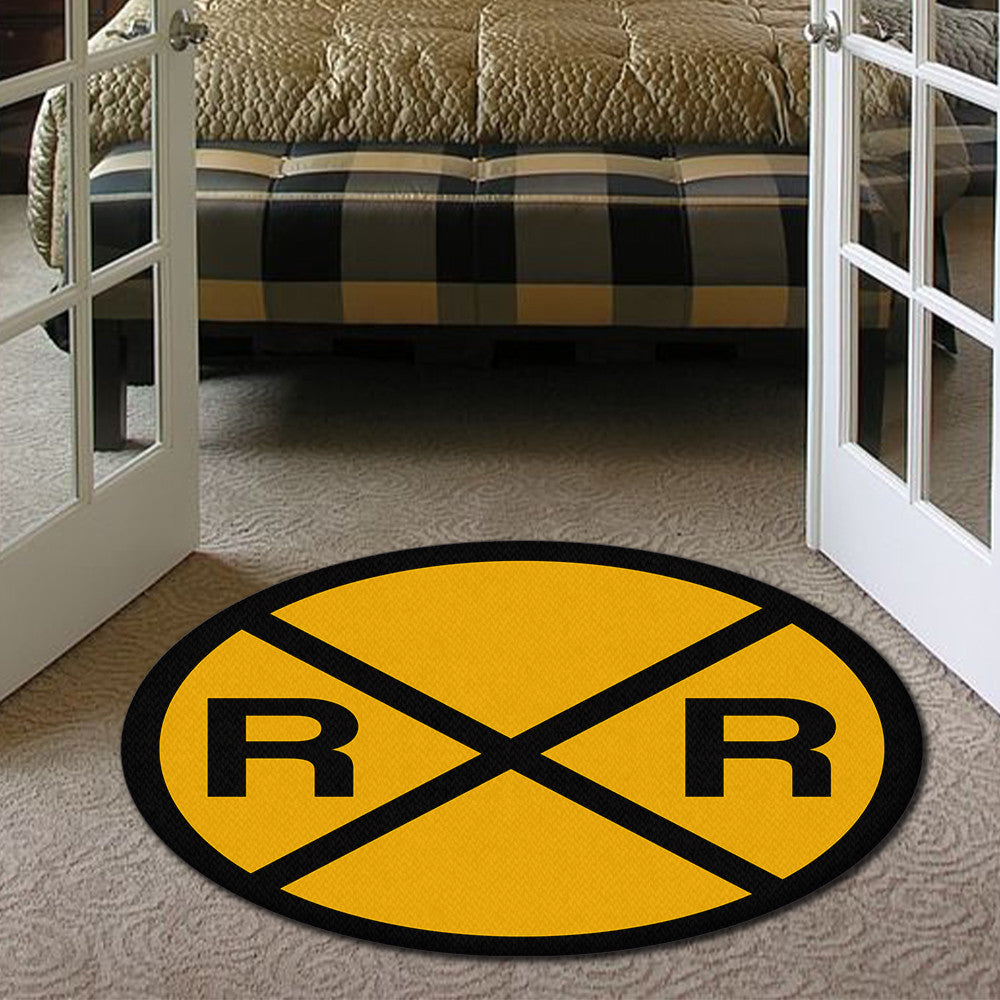 Railway Living Room Round Mat Circle Rug Railroad Sign