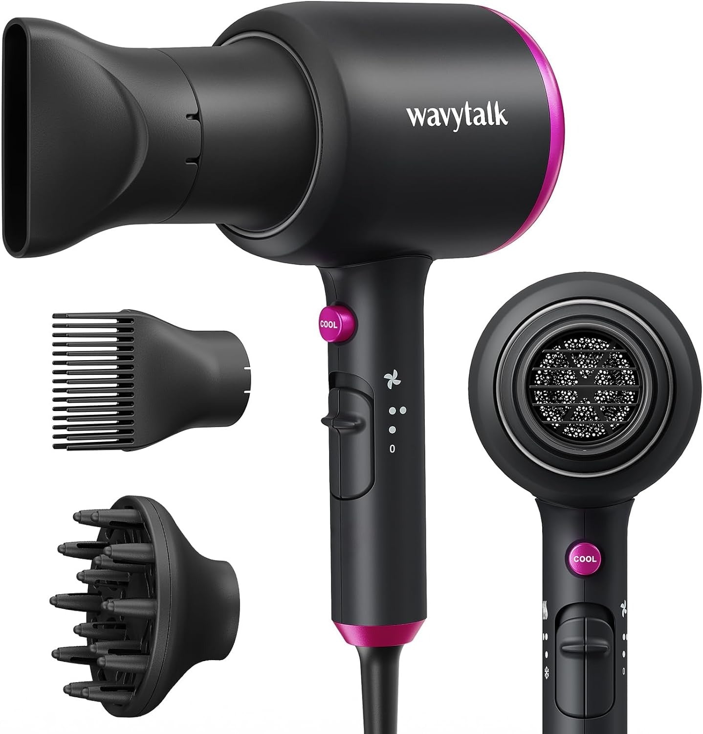 Professional Ionic Hair Dryer Blow Dryer with Diffuser and Concentrator for Curly Hair 1875 Watt Negative Ions Dryer with Ceramic Technology Nozzle for Fast Drying as Salon Light and Quiet