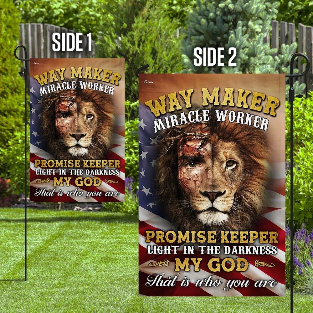 Way Maker Miracle Worker Jesus And Lion House Flag, Outdoor Religious Flags, Christian Flag, Scripture Flag, Garden Banner