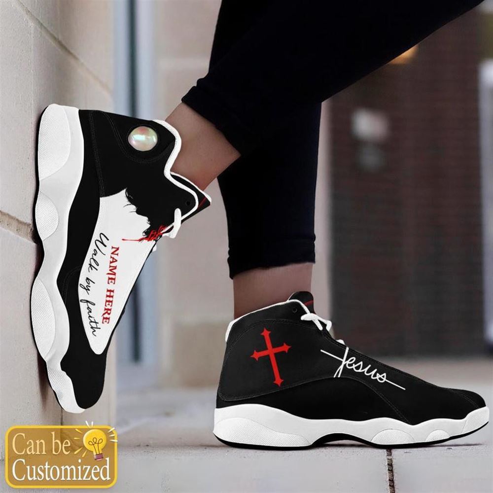 Jesus Walk By Faith Black And White Custom Name Jd13 Shoes For Man And Women, Christian Basketball Shoes, Gifts For Christian, God Shoes