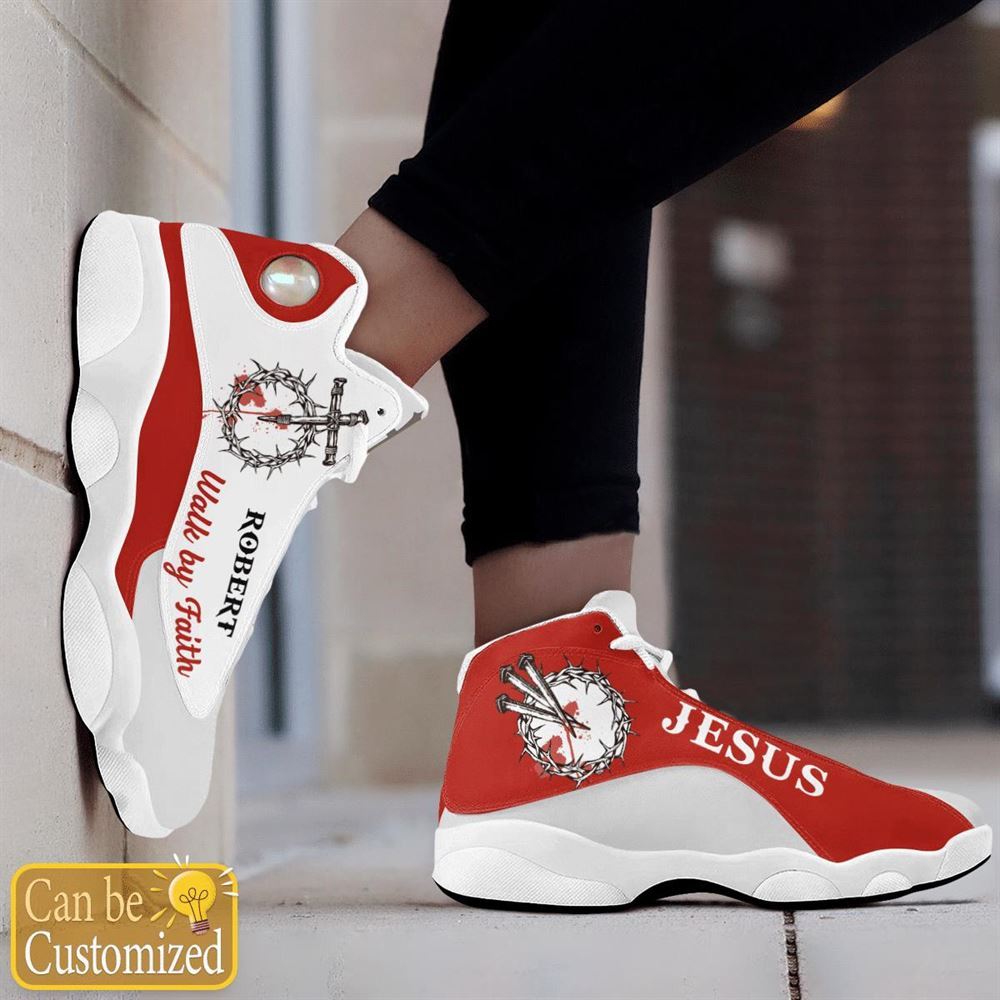 Jesus Blood Walk By Faith Red Custom Name Jd13 Shoes For Man And Women, Christian Basketball Shoes, Gifts For Christian, God Shoes