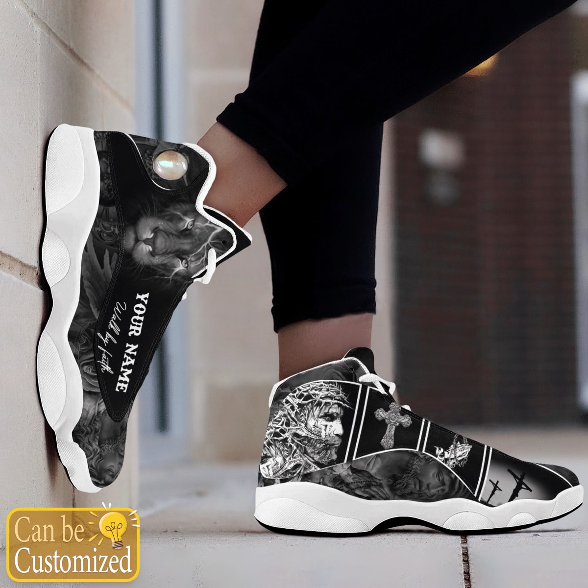 Jesus Black Lion Walk By Faith Custom Name Jd13 Shoes For Man And Women, Christian Basketball Shoes, Gifts For Christian, God Shoes