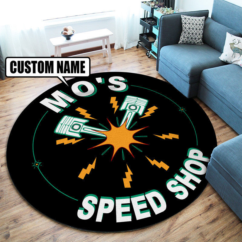 Personalized Speed Shop Garage Decor, Home Bar Decor Hot Rod Round Mat