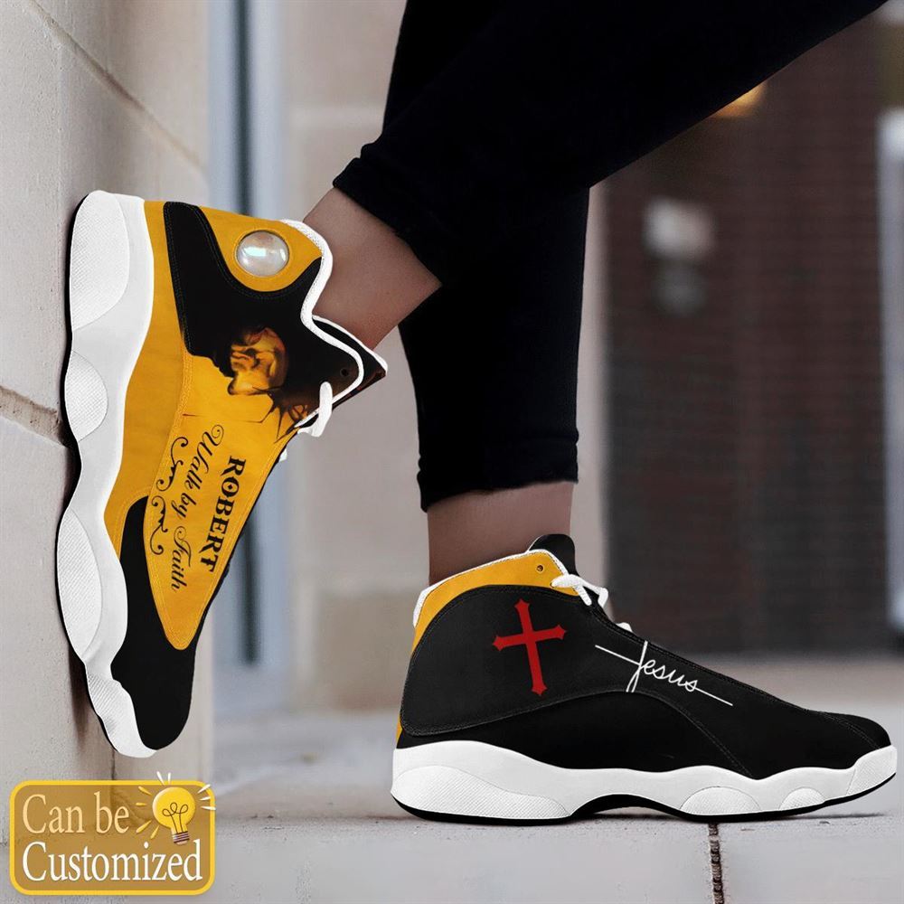 Jesus Walk By Faith Custom Name Jd13 Shoes For Man And Women Yellow, Christian Basketball Shoes, Gifts For Christian, God Shoes