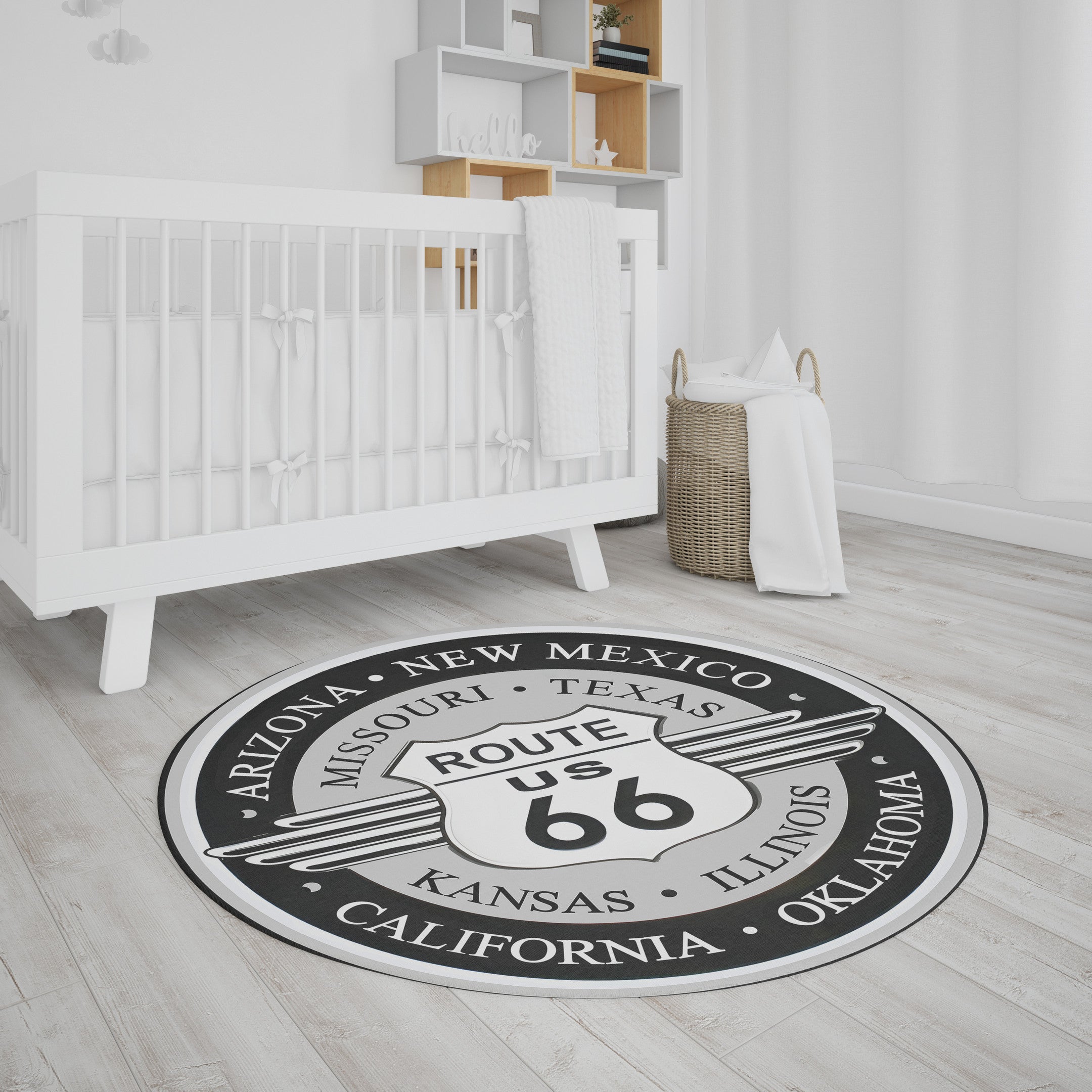 Route 66 Living Room Round Mat Circle Rug