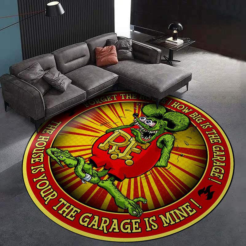 Rat Fink Hot Rod Garage Living Room Round Mat Circle Rug