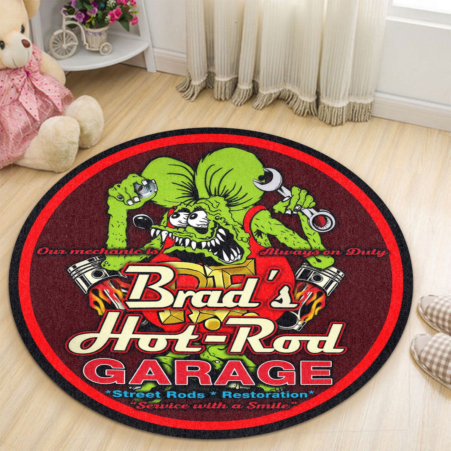 Personalized Hot Rod Rat Fink Round Mat Round Floor Mat Room Rugs Carpet Outdoor Rug Washable Rugs