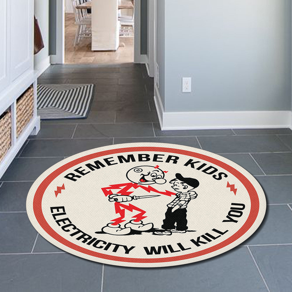 Reddy Kilowatt Knife Kid Electricity Kills Round Mat Round Floor Mat Room Rugs Carpet Outdoor Rug Washable Rugs