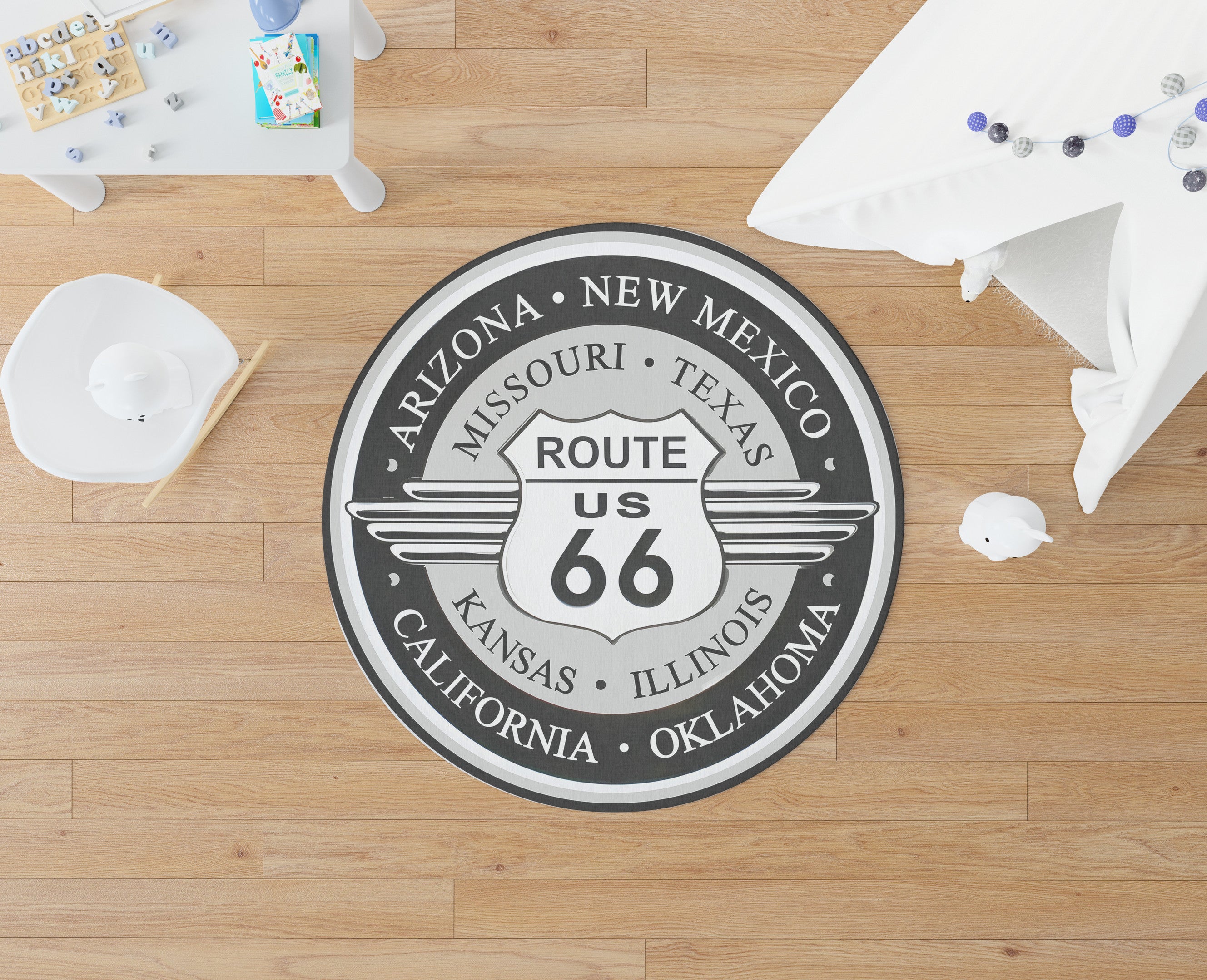 Route 66 Living Room Round Mat Circle Rug