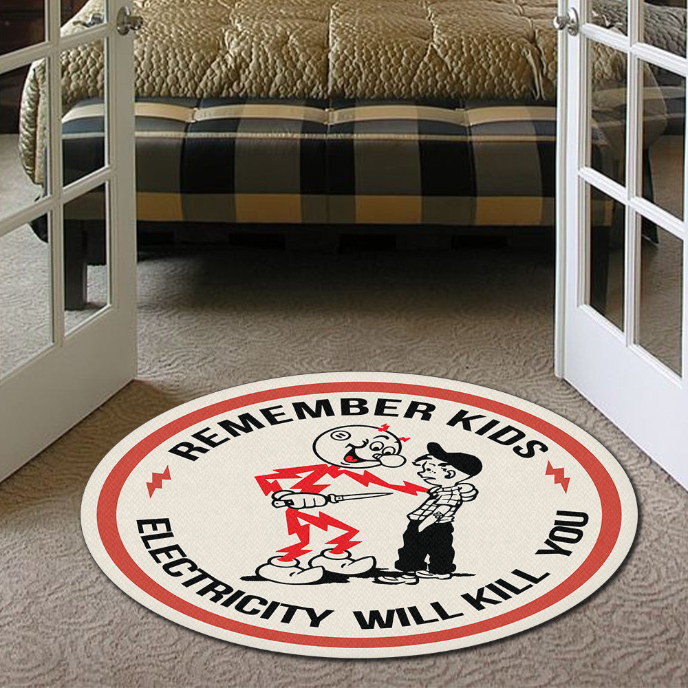 Reddy Kilowatt Knife Kid Electricity Kills Round Mat Round Floor Mat Room Rugs Carpet Outdoor Rug Washable Rugs