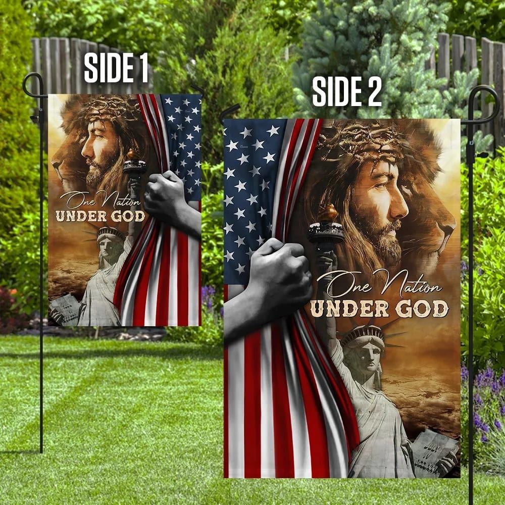 One Nation Under God Jesus Lion American House Flags, Christian Flag, Scripture Flag, Garden Banner