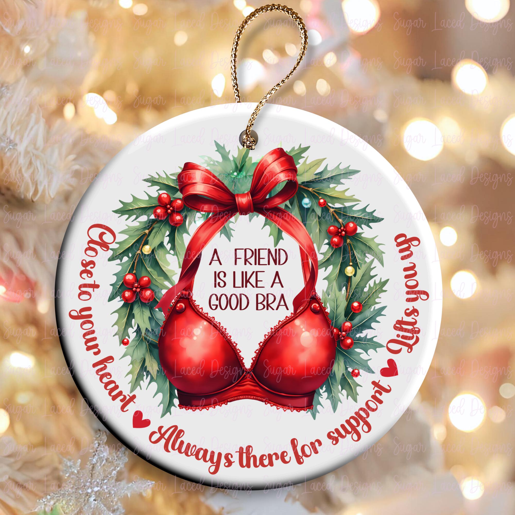 14A Good Friend Is Like A Bra Round Christmas Ornament, Funny Christmas Present, Christmas Ornament PNG, Holiday PNG, Digital Downl