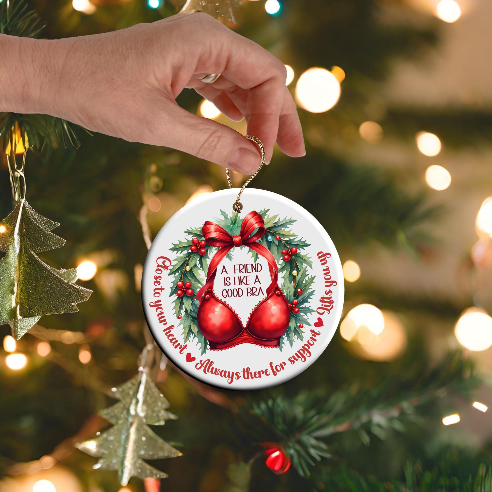 14A Good Friend Is Like A Bra Round Christmas Ornament, Funny Christmas Present, Christmas Ornament PNG, Holiday PNG, Digital Downl