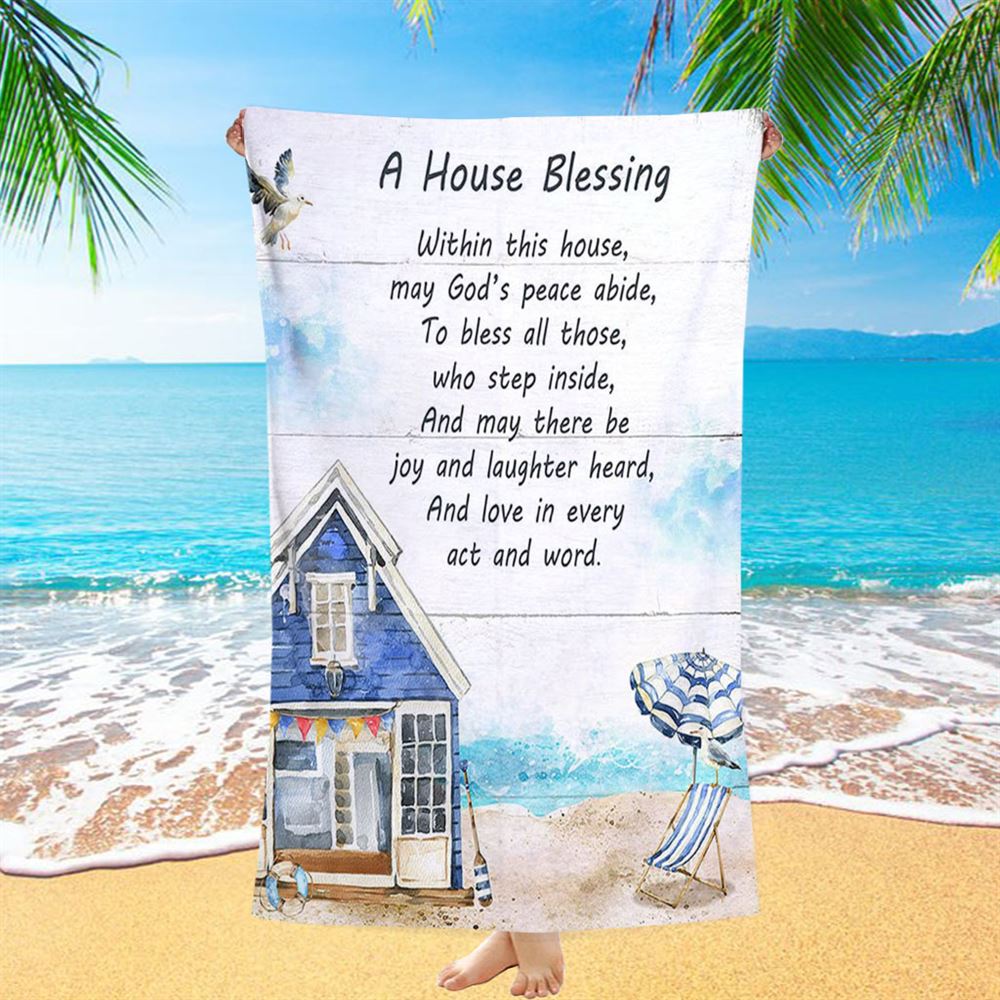 A House Blessing Beach Towel - God Bless This House Beach Towel - Christian Beach Towel Decor