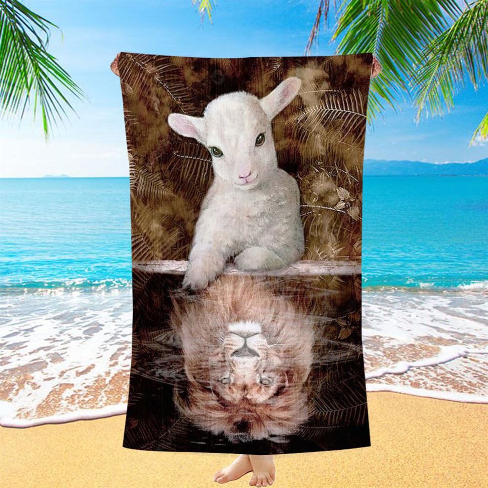 Amazing Lamb, Lion King, Animal Of Jesus Beach Towel, Christian Beach Towel, Christian Gift, Gift For Women