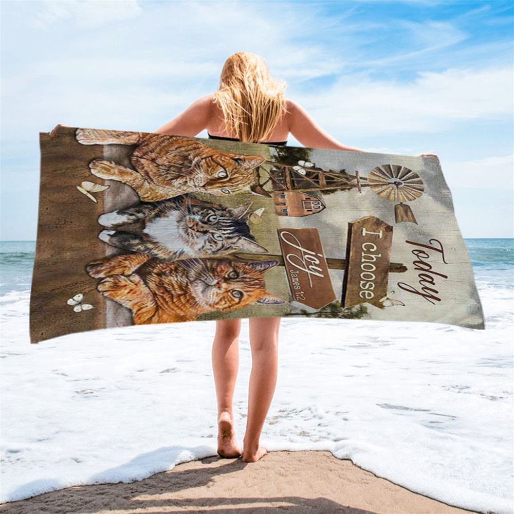 Angry Cat Windmill Today I Choose Joy Beach Towel - Christian Beach Towel - Bible Verse Beach Towel