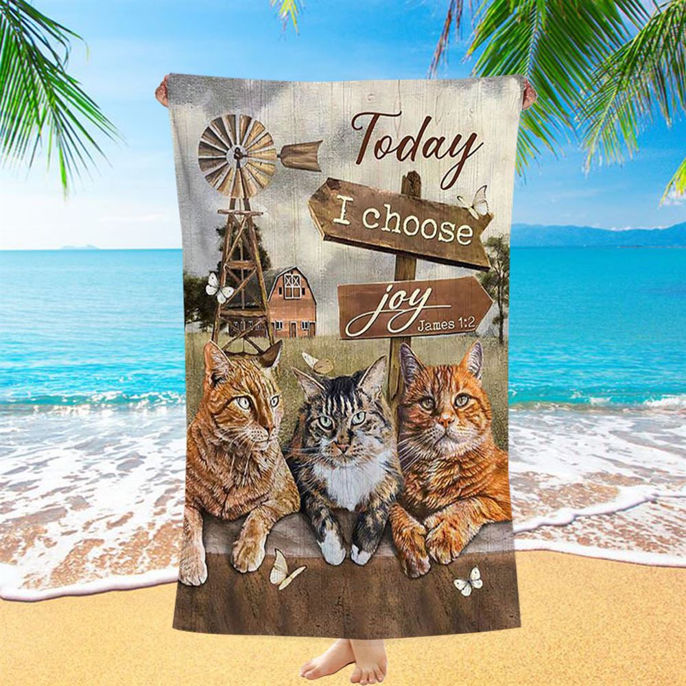 Angry Cat Windmill Today I Choose Joy Beach Towel - Christian Beach Towel - Bible Verse Beach Towel