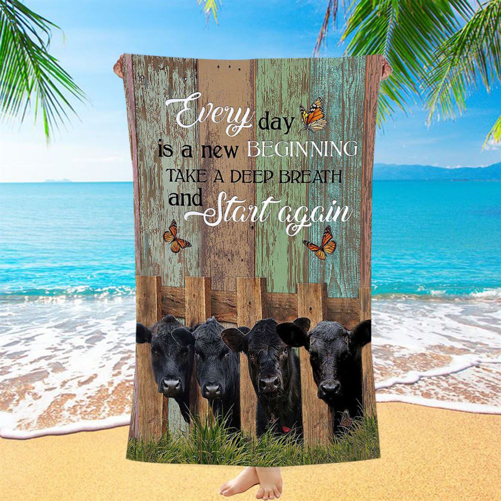 Angus Cow Everyday Is A New Beginning Beach Towel - Christian Art - Bible Verse Beach Towel - Religious Beach Towel