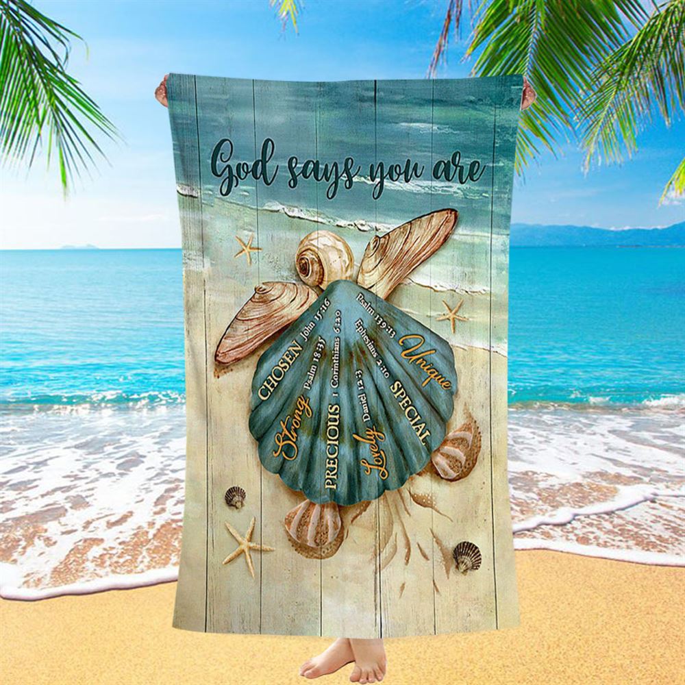 Baby Turtle God Says You Are Beach Towel - Bible Verse Beach Towel - Christian Inspirational Beach Towel