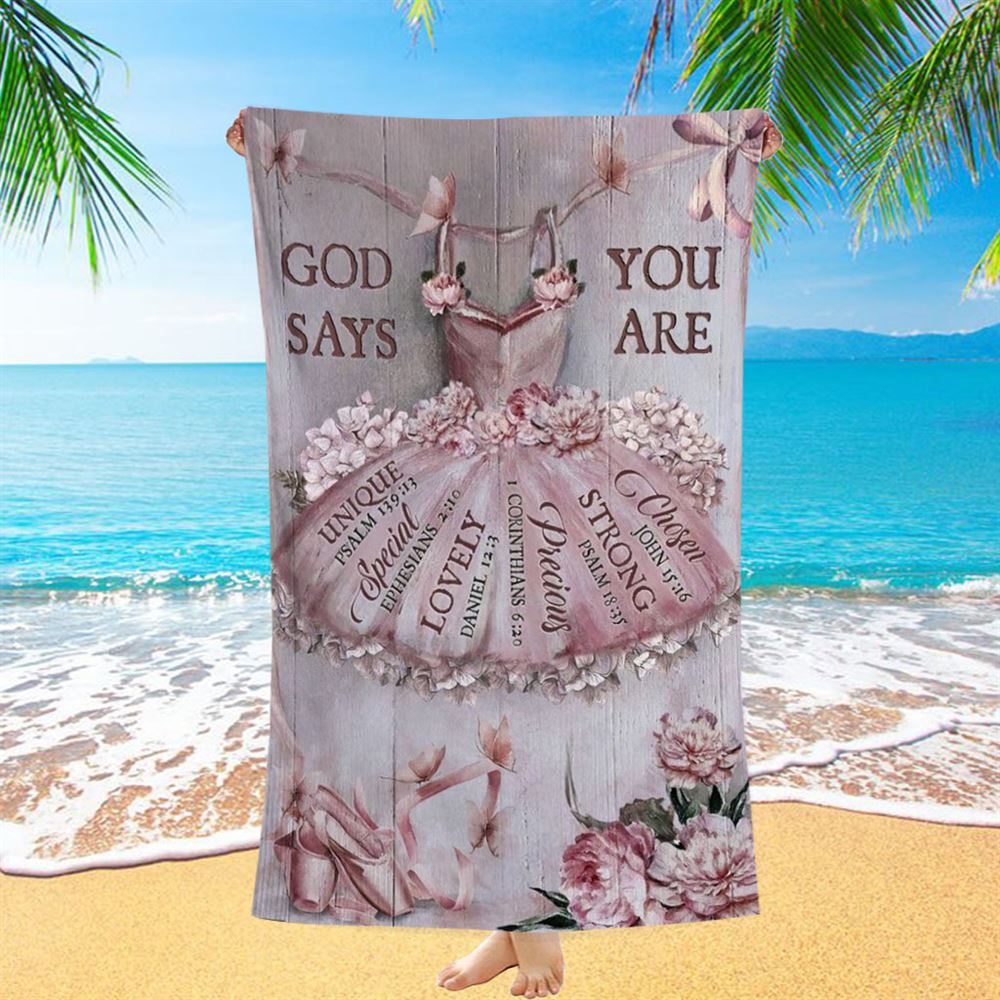 Ballet Drawing, Pretty Pink Dress, Lovely Peony, God Says You Are Beach Towel, Christian Beach Towel, Christian Gift, Gift For Women