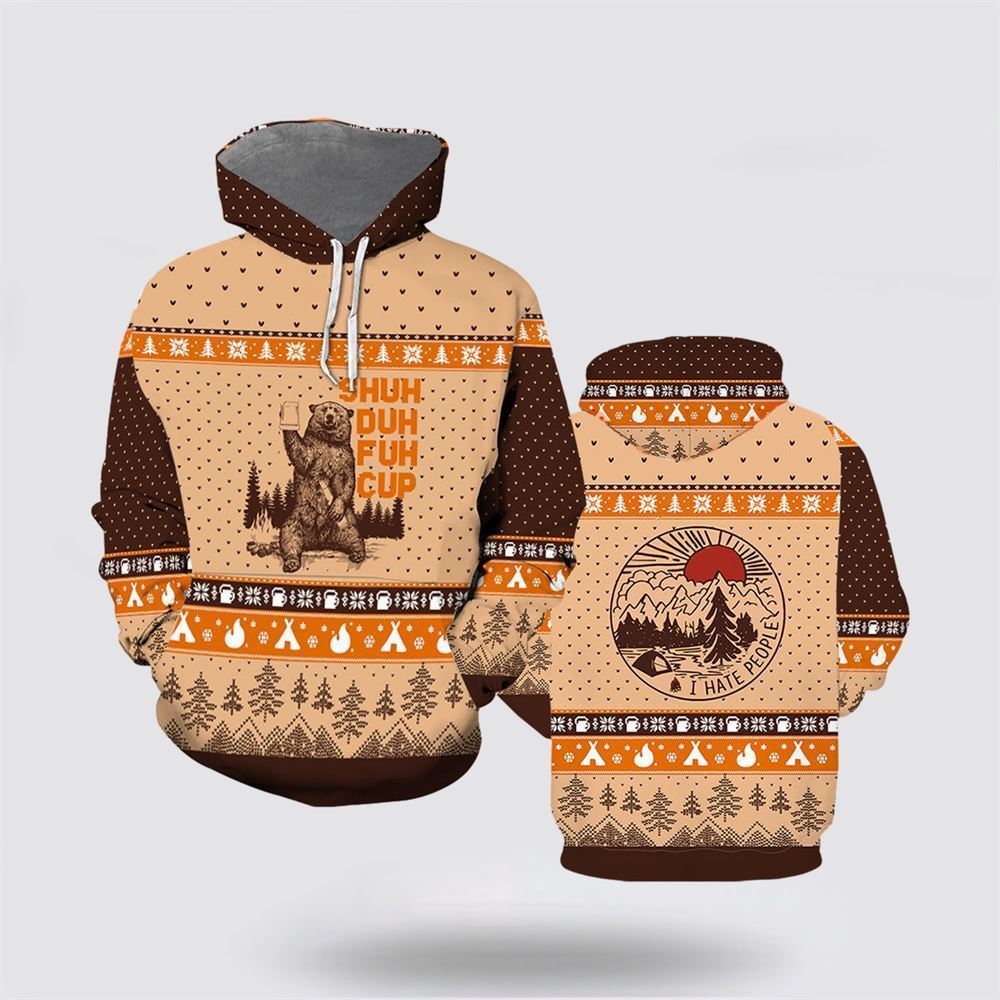 Bear Shuh Duh Fuh Cup Ugly Christmas All Over Print 3D Hoodie For Men & Women, Christmas Hoodie Cute, Christmas Gift, Christmas Fashion