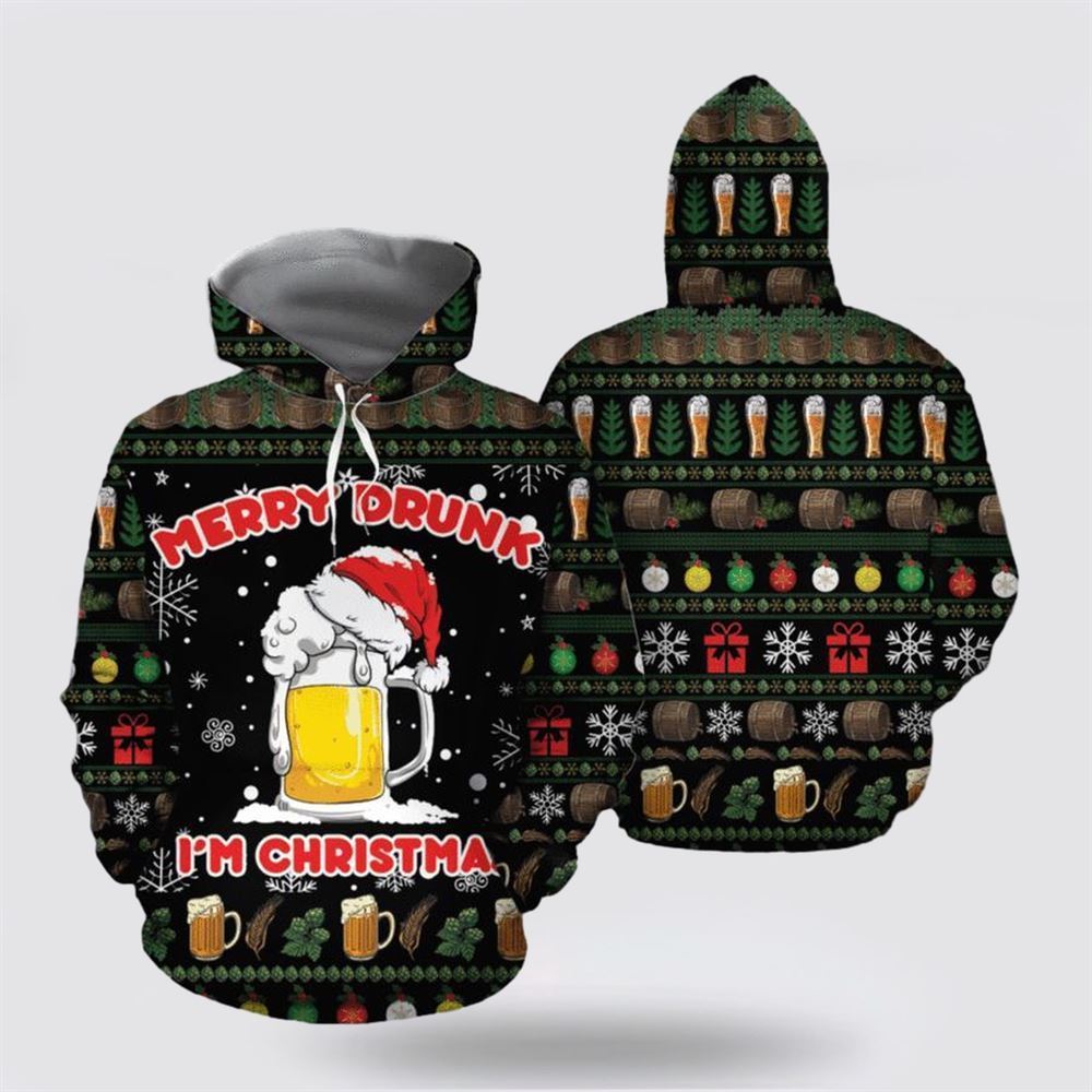 Beer Merry Drunk I'm Christmas All Over Print 3D Hoodie For Men & Women, Christmas Hoodie Cute, Christmas Gift, Christmas Fashion