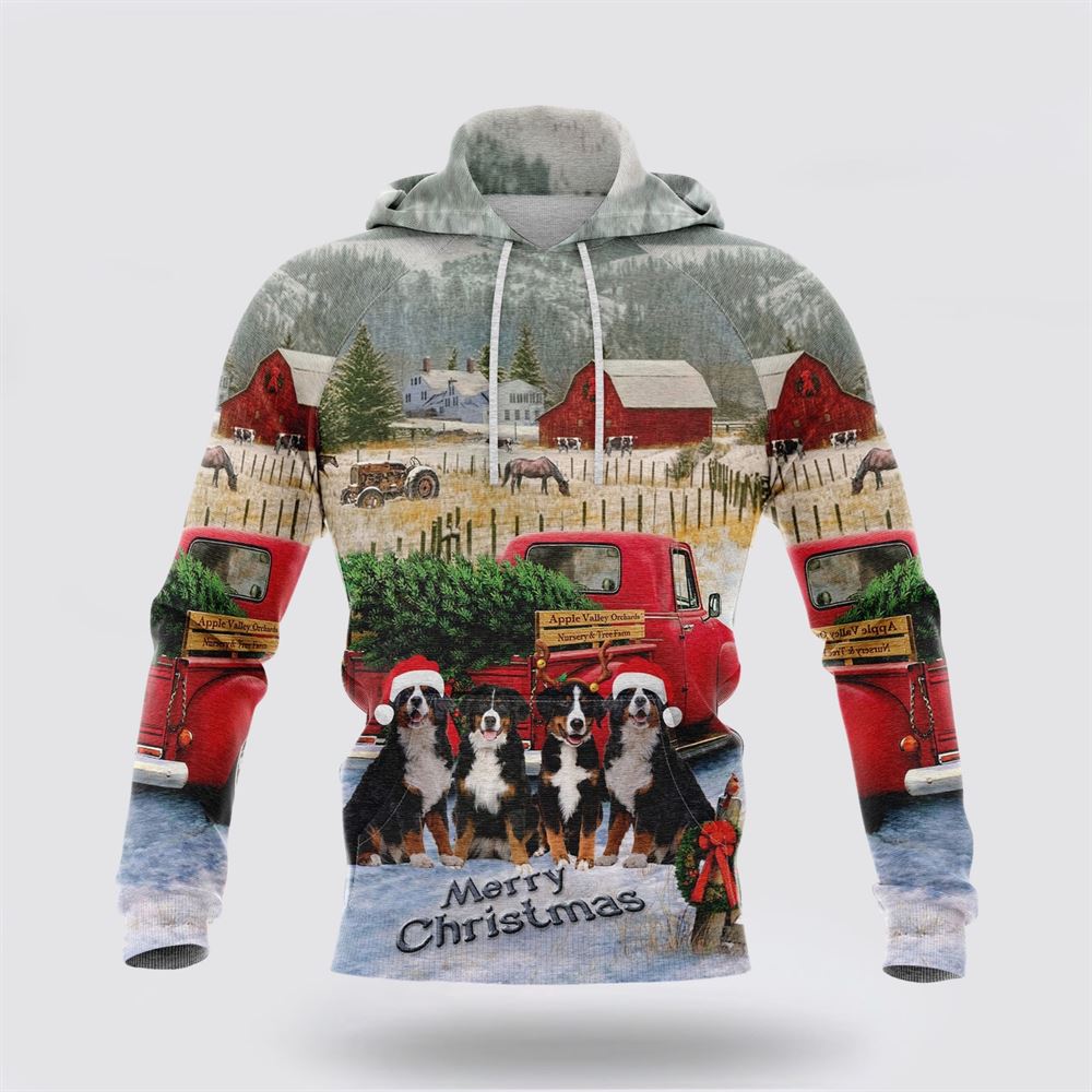 Bernese Mountain Dog Merry Christmas All Over Print 3D Hoodie For Men & Women, Christmas Dog Hoodie, Christmas Hoodie Cute, Christmas Gift