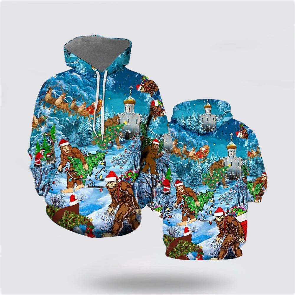 Bigfoot At Christmas All Over Print 3D Hoodie For Men & Women, Christmas Hoodie Cute, Christmas Gift, Christmas Fashion