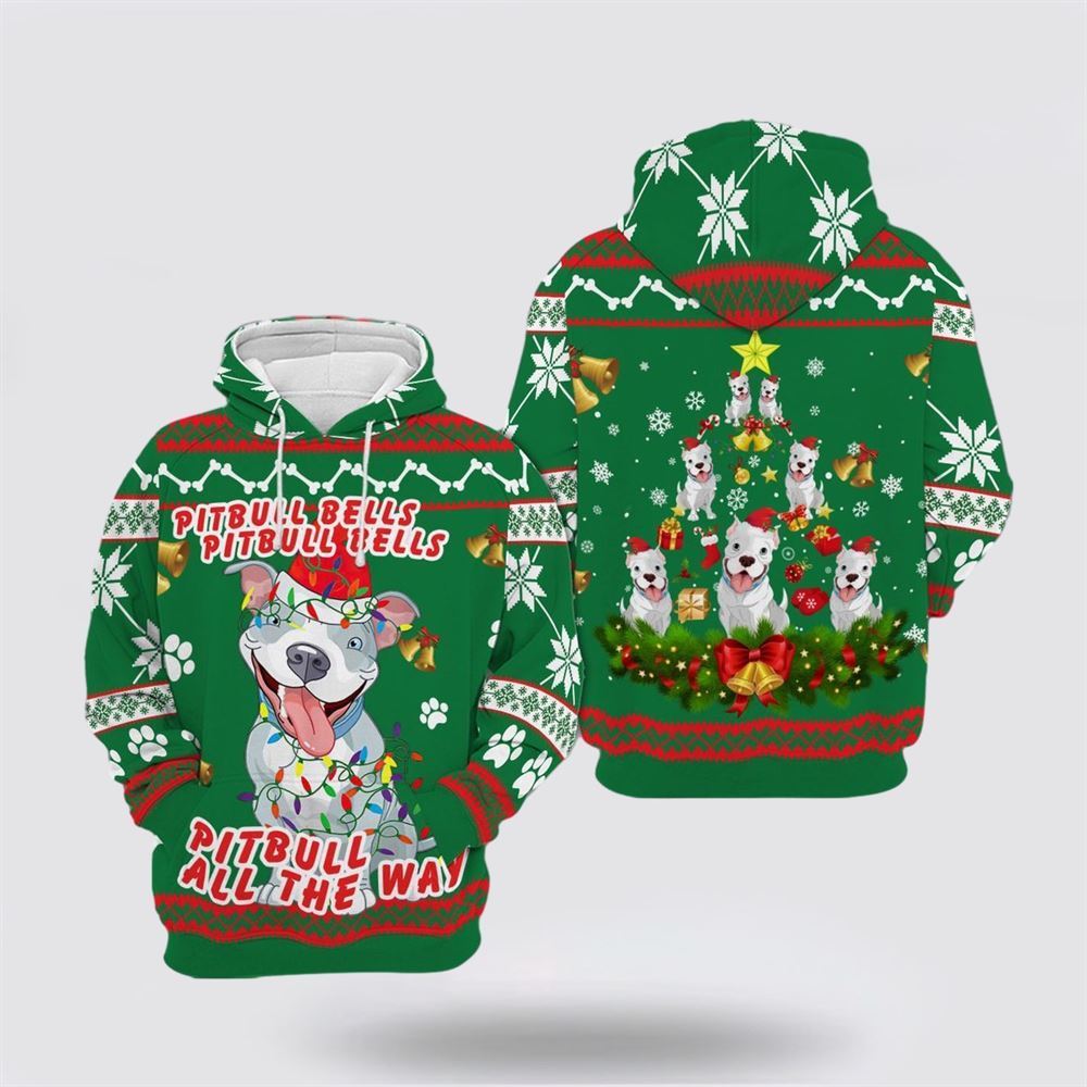 Bitbull Dog Bell Christmas All Over Print 3D Hoodie For Men & Women, Christmas Dog Hoodie, Christmas Hoodie Cute, Christmas Gift