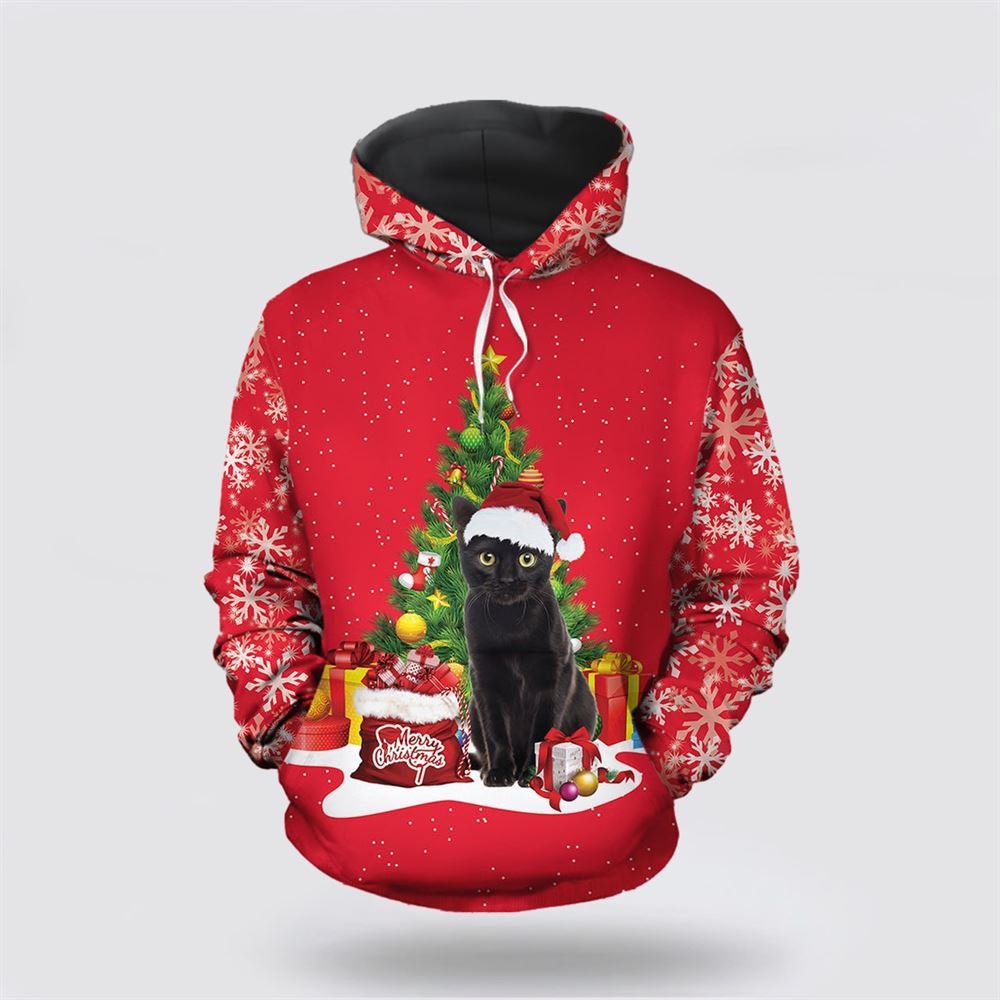 Black Cat Christmas Tree All Over Print 3D Hoodie For Men And Women, Christmas Cat Hoodie, Christmas Hoodie Cute, Christmas Fashion