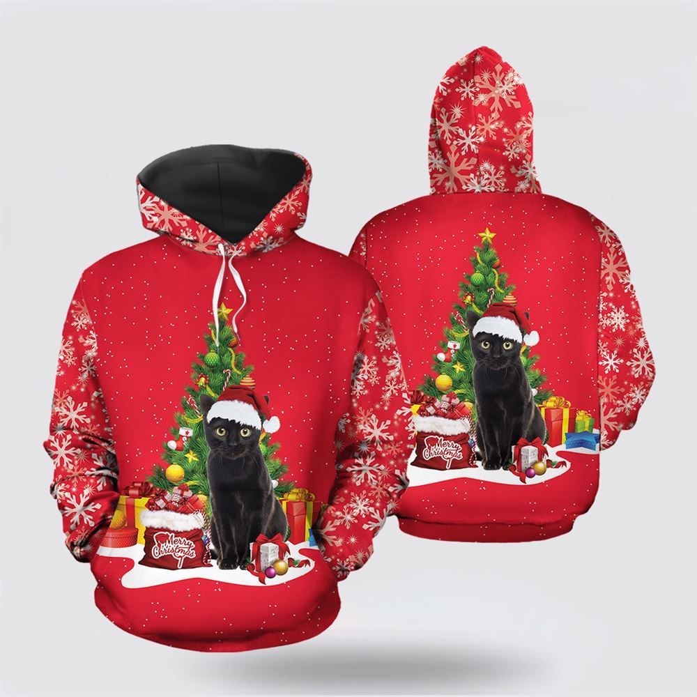 Black Cat Christmas Tree All Over Print 3D Hoodie For Men And Women, Christmas Cat Hoodie, Christmas Hoodie Cute, Christmas Fashion