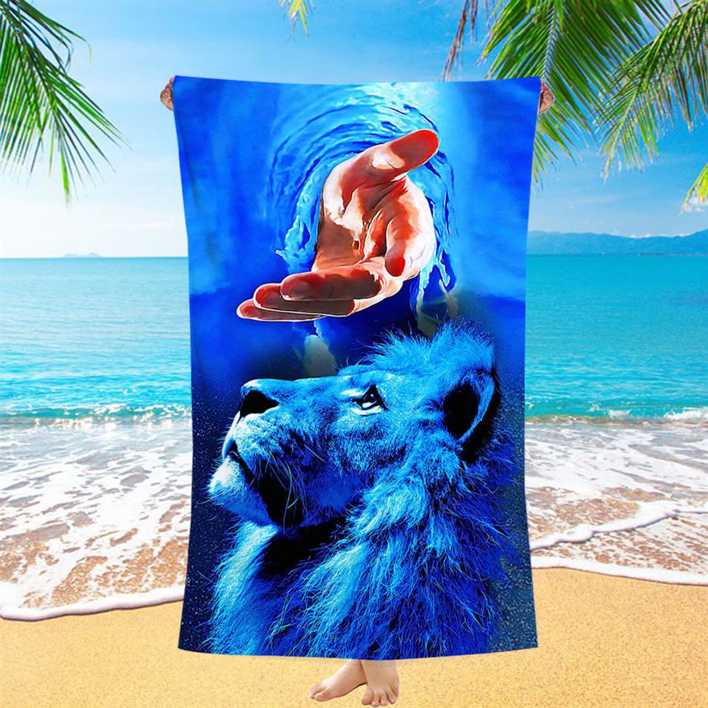 Blue Lion & Jesus Beach Towel - Jesus Beach Towel - Christian Beach Towel