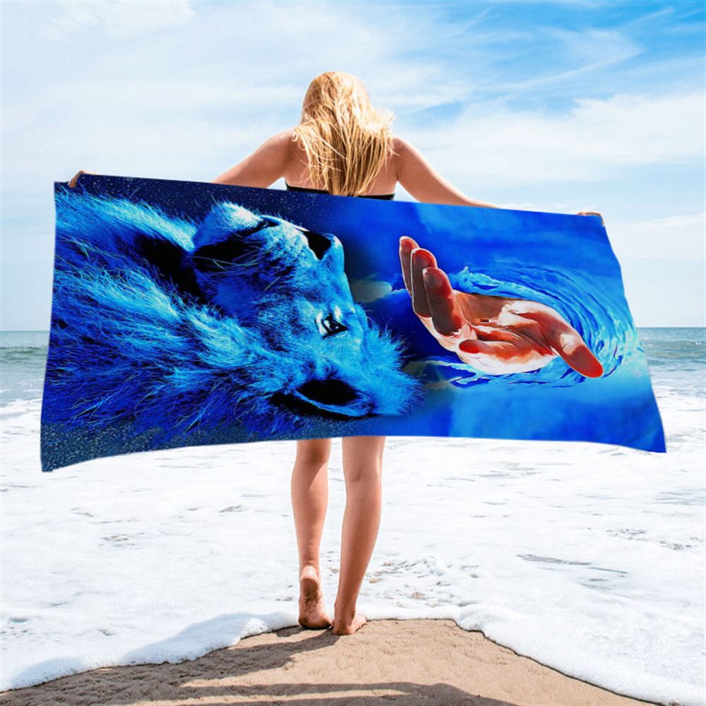 Blue Lion & Jesus Beach Towel - Jesus Beach Towel - Christian Beach Towel