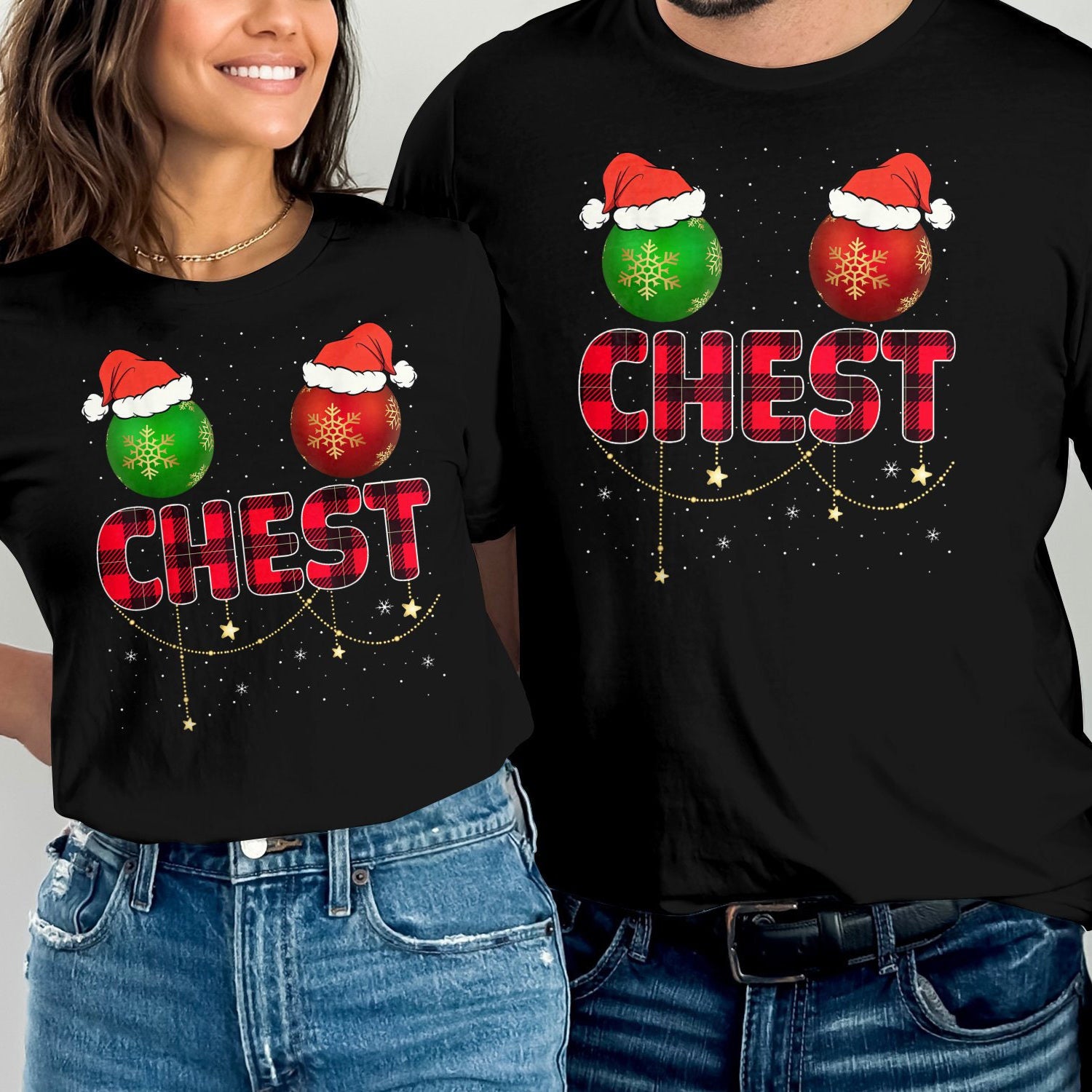 Chest Nuts Couples Matching Xmas, Chest Nuts Christmas Couples T-Shirt, Funny Christmas Shirt, Holiday Shirt, Matching Shirt White