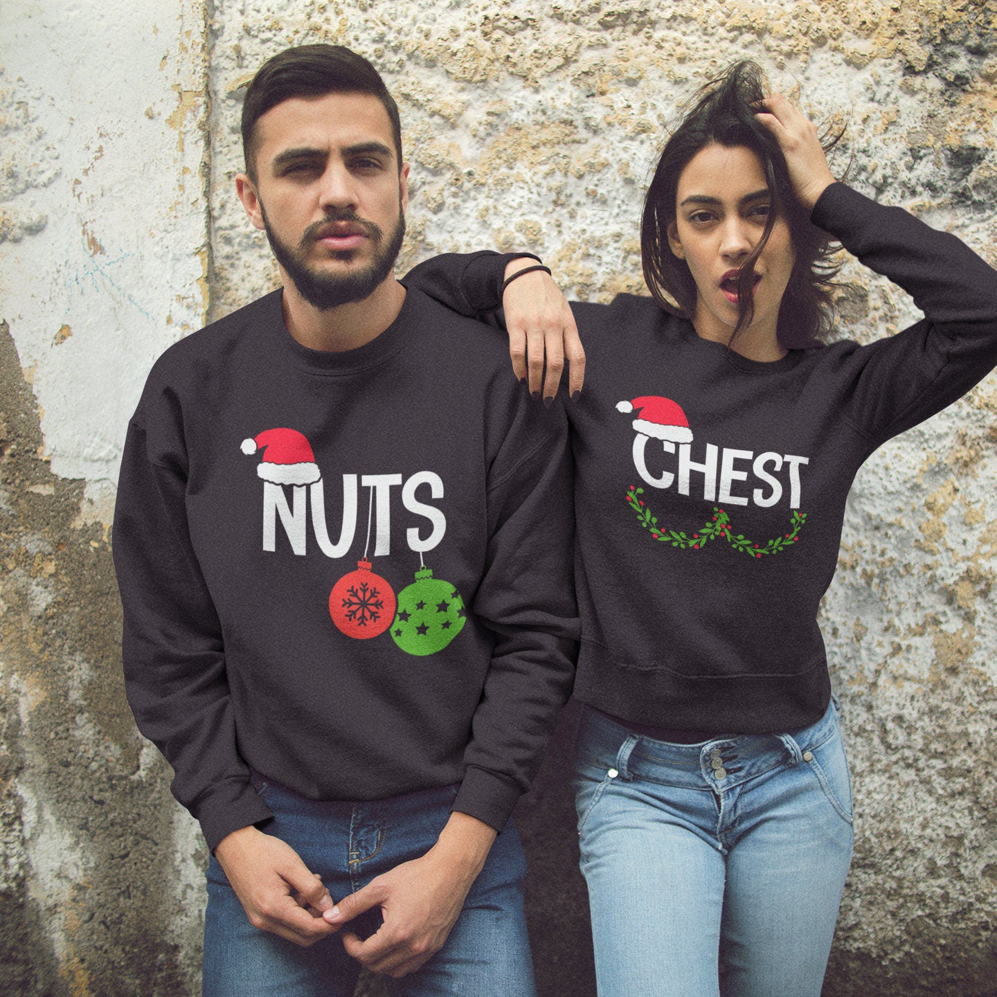 Chest Nuts Christmas Couple Shirts, Funny Christmas, Adult Christmas, Matching Shirts V2 White